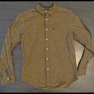 American Eagle Blue and Gold Checkered Men’s Button Down Shirt- Classic Fit Sz S